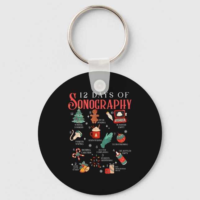 Retro Funny 12 Days Of Sonography Ultrasound Tech  Key Ring (Front)