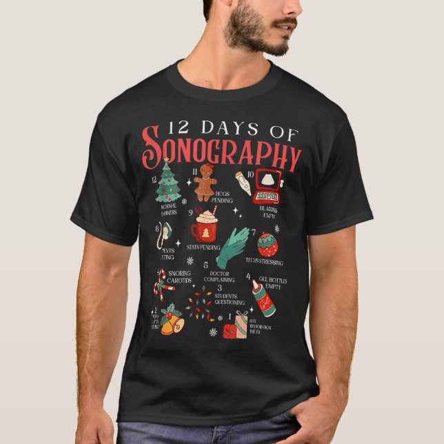 Retro Funny 12 Days Of Sonography Ultrasound Tech  T-Shirt (Front)