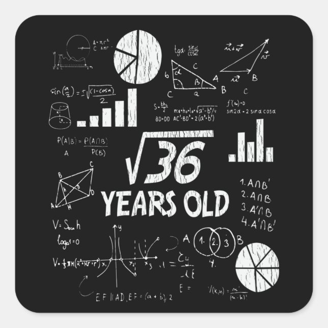 Retro Funny 6th Birthday Math Nerd Gift for Kids Square Sticker (Front)