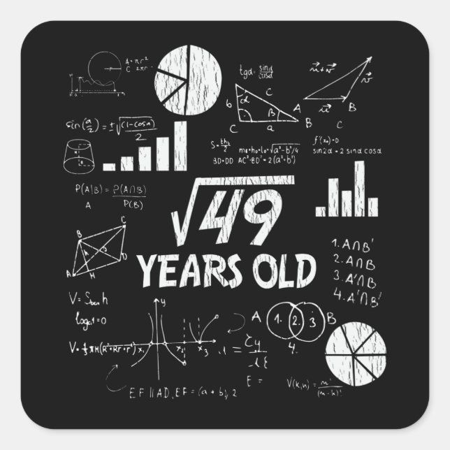 Retro Funny 7th Birthday Math Nerd Gift for Kids Square Sticker (Front)