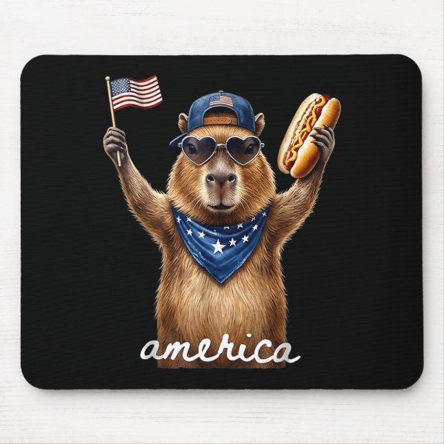 Retro Funny Aamerica Capybara Hot Dog Lover Mouse Pad (Front)