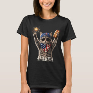 Retro Funny Aamerica Cat Hot Dog Lovers Patriotic T-Shirt