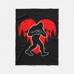Retro funny bigfoot sasquatch heart love valentine fleece blanket