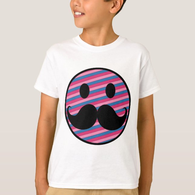 Retro Funny Black Handlebar Moustache Face T-Shirt (Front)