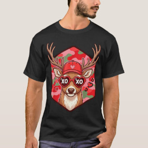 Retro Funny Boys Valentines Day Hunting Deer Camo  T-Shirt