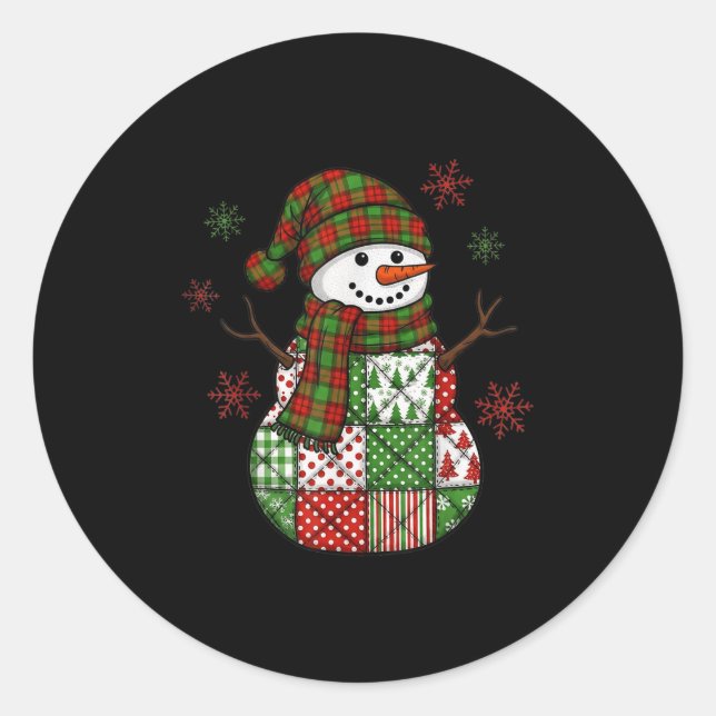 Retro Funny Christmas Patchwork Snowman Xmas Holid Classic Round Sticker (Front)