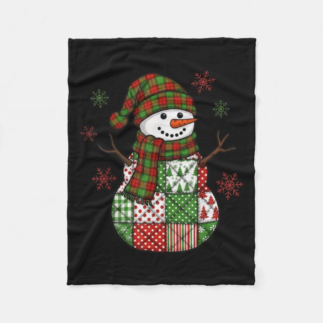 Retro Funny Christmas Patchwork Snowman Xmas Holid Fleece Blanket (Front)