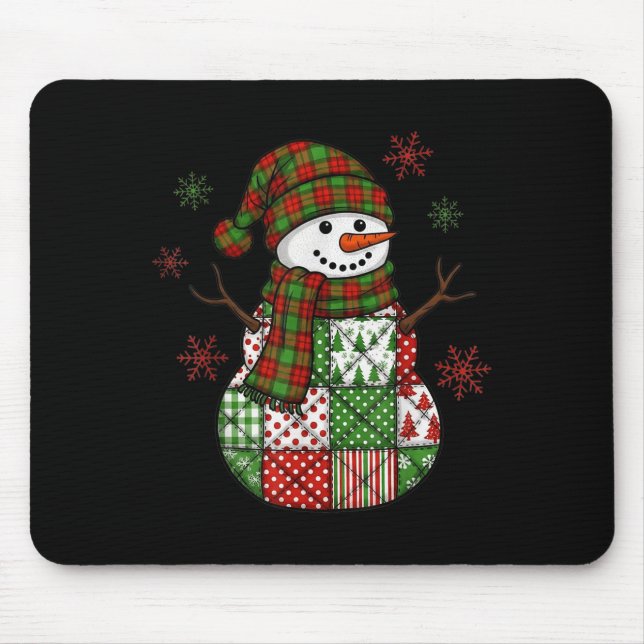 Retro Funny Christmas Patchwork Snowman Xmas Holid Mouse Pad (Front)