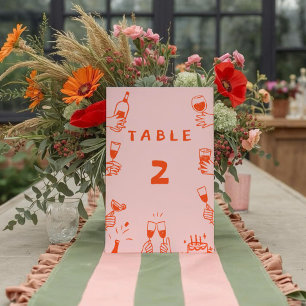 Retro Funny  Colourful Wavy Boho Wedding Table Number