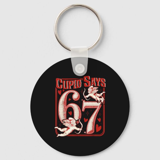 Retro Funny Cud Says 6 7 Six Seven Couples Valenti Key Ring (Front)