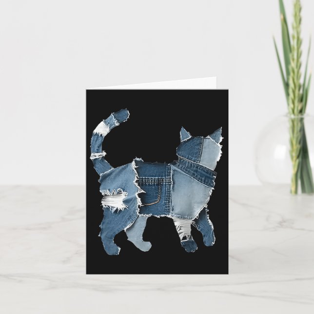 Retro Funny Denim Patch Animal Cat  Card (Front)