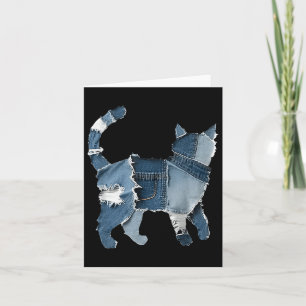 Retro Funny Denim Patch Animal Cat  Card