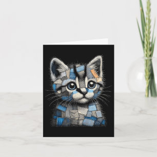Retro Funny Denim Patch Animal Cat Print  Card