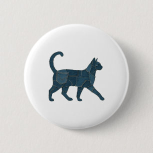 Retro Funny Denim Patch Animal Cat T-Shirt 6 Cm Round Badge