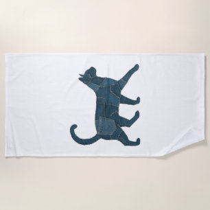 Retro Funny Denim Patch Animal Cat T-Shirt Beach Towel