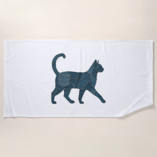 Retro Funny Denim Patch Animal Cat T-Shirt Beach Towel
