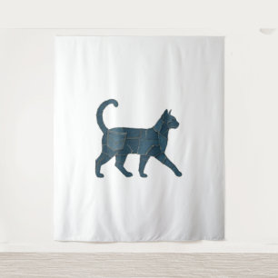 Retro Funny Denim Patch Animal Cat T-Shirt Tapestry
