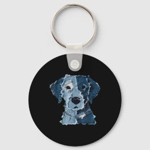 Retro Funny Denim Patch Animal Dog  Key Ring