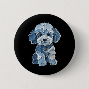 Retro Funny Denim Patch Animal Dog Print 6 Cm Round Badge