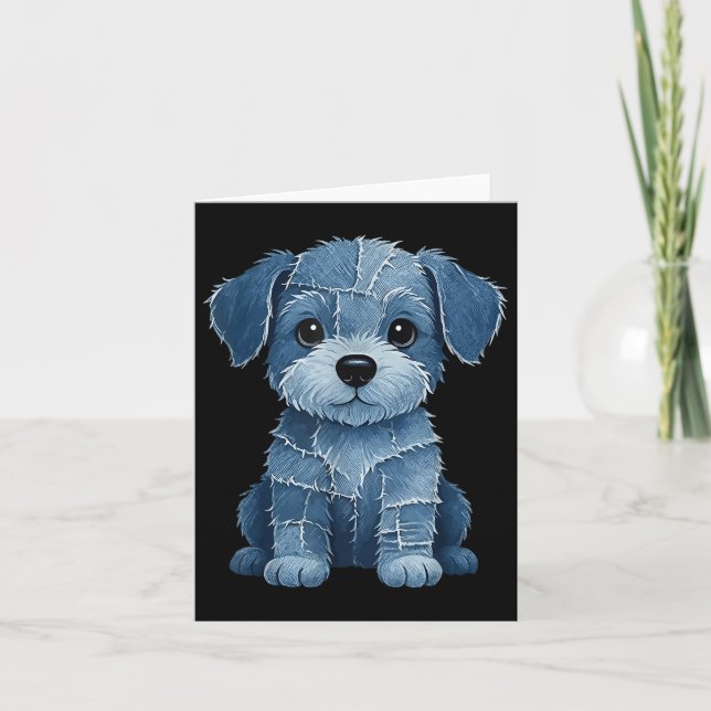 Retro Funny Denim Patch Animal Dog Print  Card (Front)