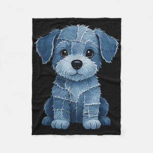 Retro Funny Denim Patch Animal Dog Print Fleece Blanket