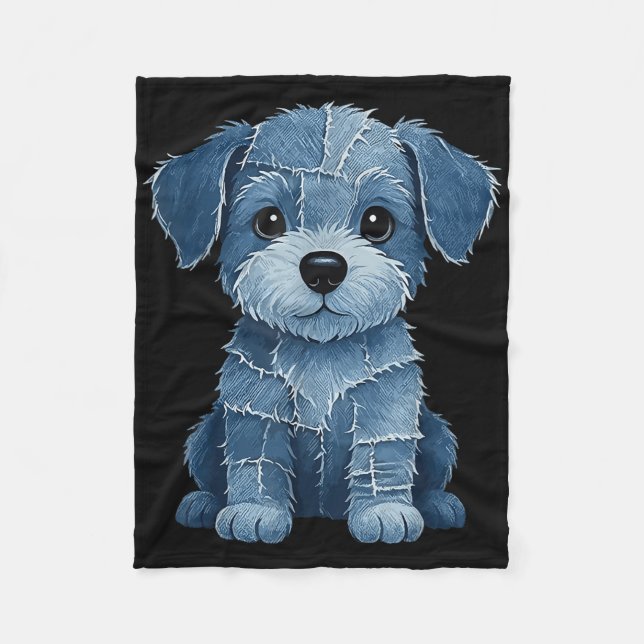 Retro Funny Denim Patch Animal Dog Print  Fleece Blanket (Front)