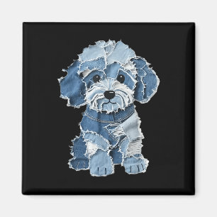 Retro Funny Denim Patch Animal Dog Print Magnet