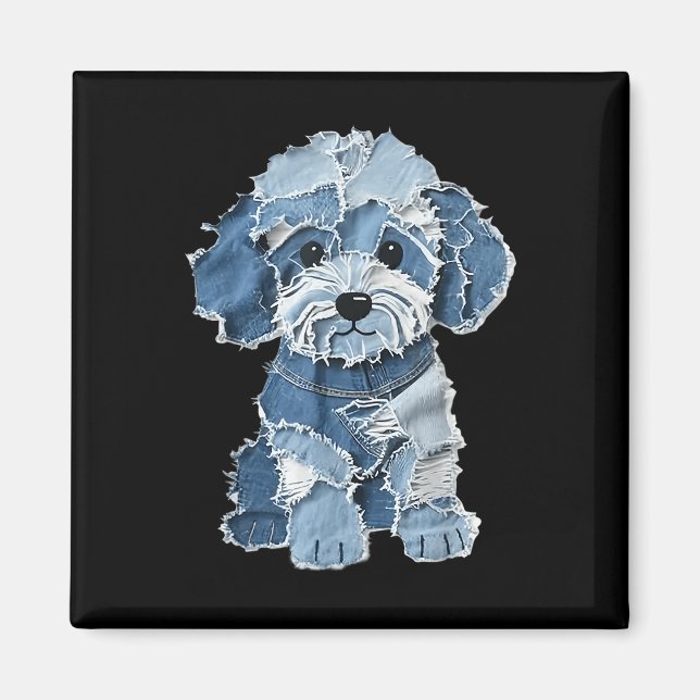 Retro Funny Denim Patch Animal Dog Print  Magnet (Front)