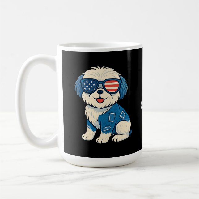 Retro Funny Denim Patch Cute Pet Dog Design  Coffee Mug (Left)