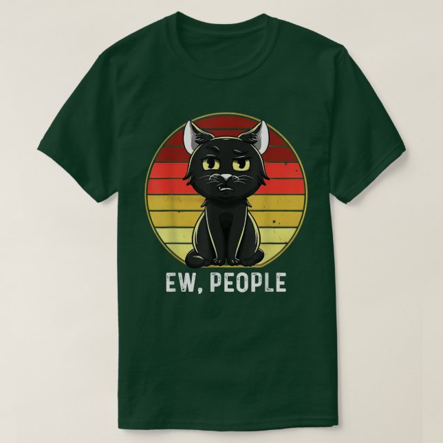 Retro Funny Ew, People Black Cat  T-Shirt (Design Front)