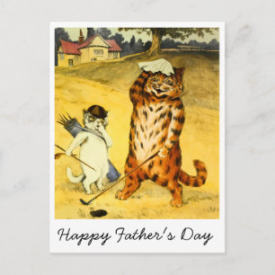 Retro Funny Father's Day Golfing Cat & Caddie Holiday Postcard