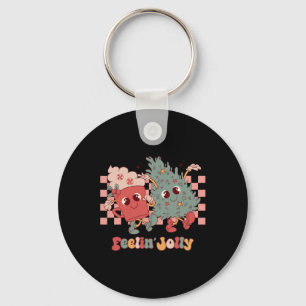 Retro Funny Feeling Jolly Christmas Tree Hot Cocoa Key Ring