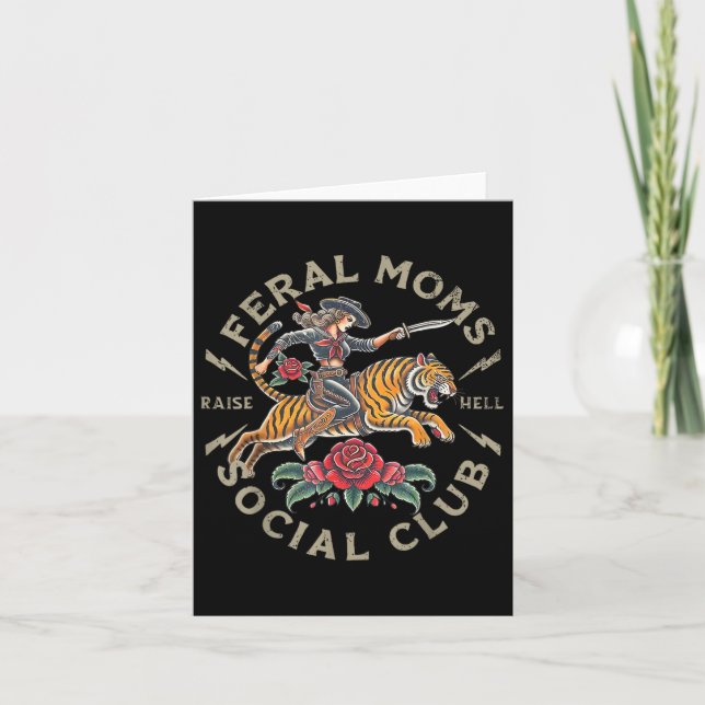 Retro Funny Feral Moms Social Club Sarcastic Mothe Card (Front)