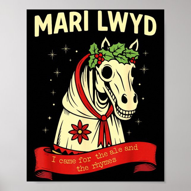 Retro Funny Folklore Skeleton Horse Mari Lwyd Yule Poster (Front)