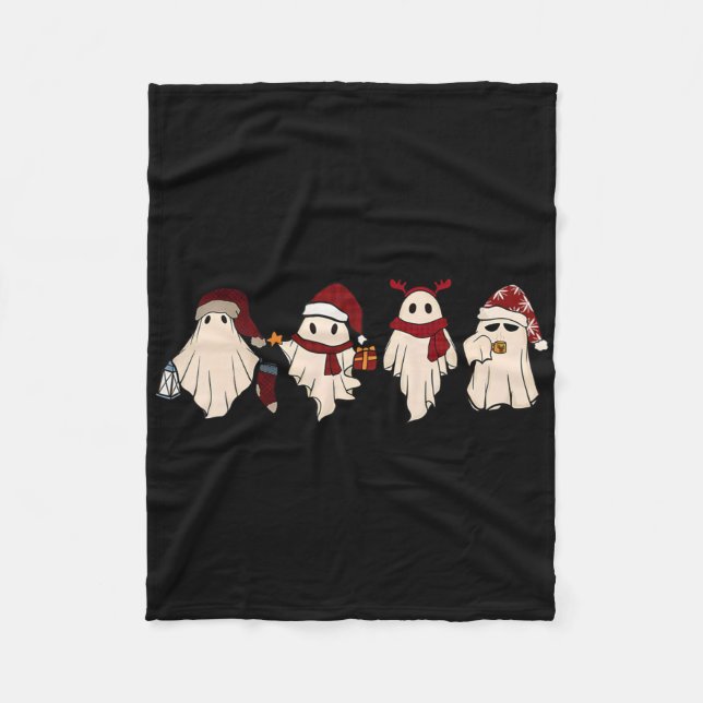 Retro Funny Ghost Santa Sat Cute Christmas Ghosts  Fleece Blanket (Front)