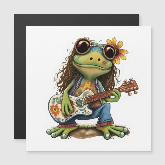 Retro Funny Hippie Frog Wear Glass Play Piano On  (Front/Back)