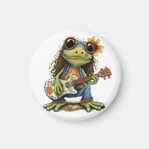 Retro Funny Hippie Frog Wear Glass Play Piano On Magnet