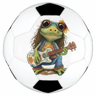 Retro Funny Hippie Frog Wear Glass Play Piano On Soccer Ball