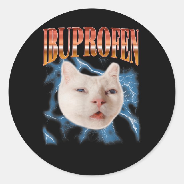 Retro Funny Ibuprofen Cat Kitten Meme Graphic Pet Classic Round Sticker (Front)