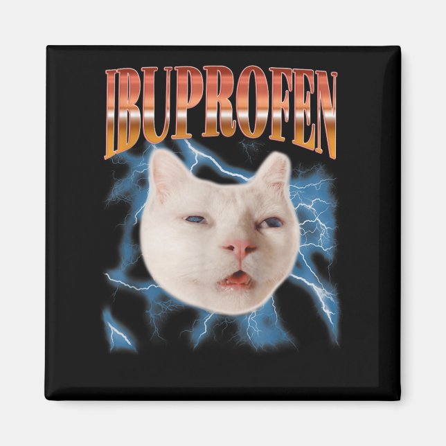 Retro Funny Ibuprofen Cat Kitten Meme Graphic Pet Magnet (Front)