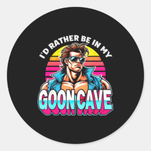 Retro Funny Id Rather Be In My Goon Cave Quote Man Classic Round Sticker