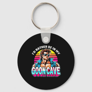 Retro Funny Id Rather Be In My Goon Cave Quote Man Key Ring