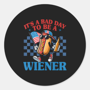 Retro Funny Its A Bad Day To Be A Wiener Hot Dog 4 Classic Round Sticker