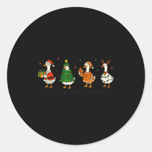 Retro Funny Just A Jolly Goose Santa Christmas Tre Classic Round Sticker
