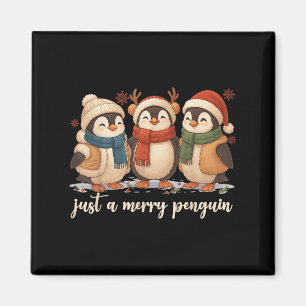 Retro Funny Just A Merry Penguin Cute Xmas Christm Magnet