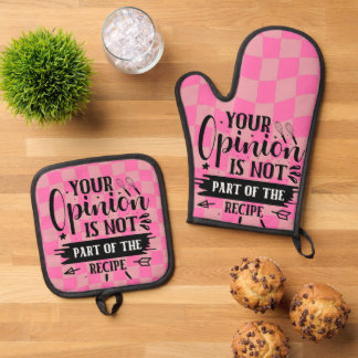 Retro Funny Kitchen Saying Pink Oven Mitt & Pot Holder Set