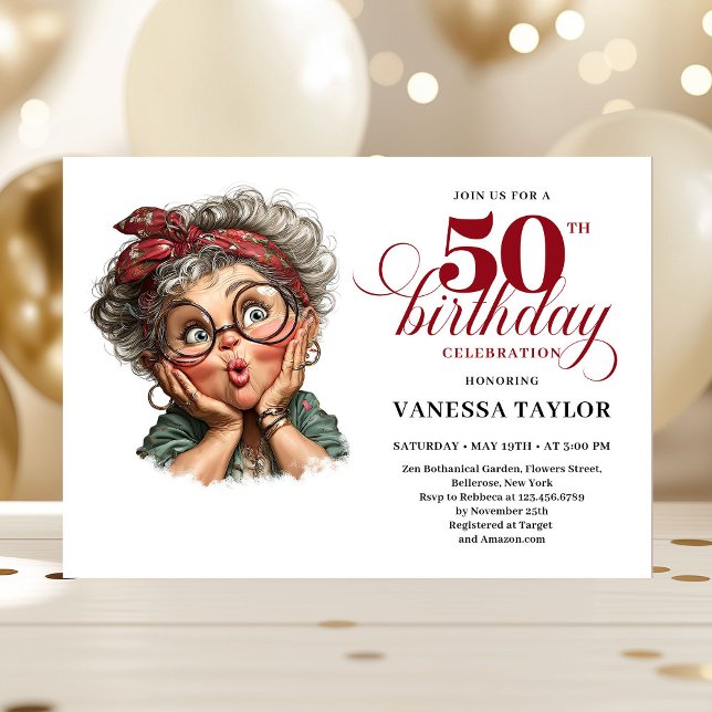 Retro funny lady turning 50 birthday invitation (Retro funny lady turning 50 birthday invitation)