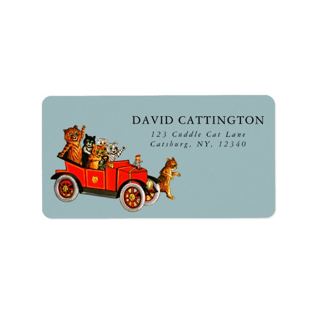 Retro Funny Louis Wain Cartoon Cats & Antique Car  Label (Front)