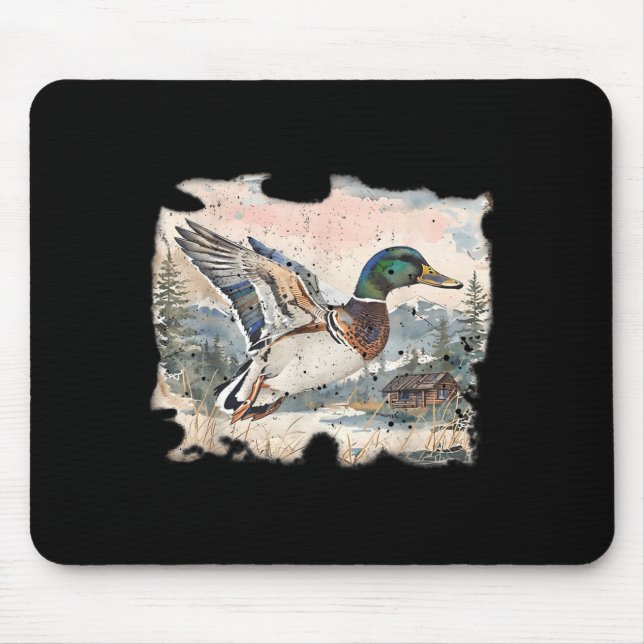 Retro Funny Mallard Duck Waterfowl Hunting Cozy Se Mouse Pad (Front)