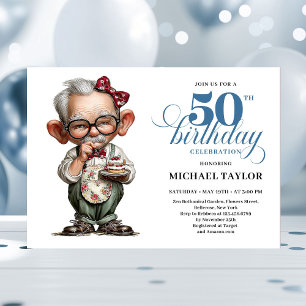 Retro Funny Man 50th Birthday Bash Humor Invite